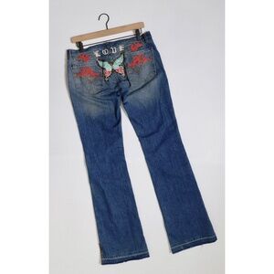 Vintage PEOPLE FOR PEACE Embroidered Butterfly Love Jeans Flare Festival Size 30